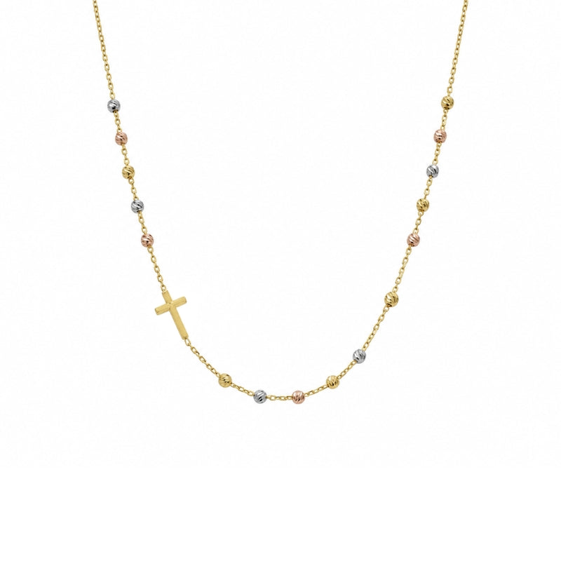 Collier mit Kreuz und Kugeln aus 585 Gelbgold