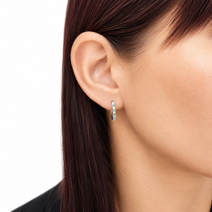 Creolen Weißgold 0,22ct Brillanten und Smaragd 70420