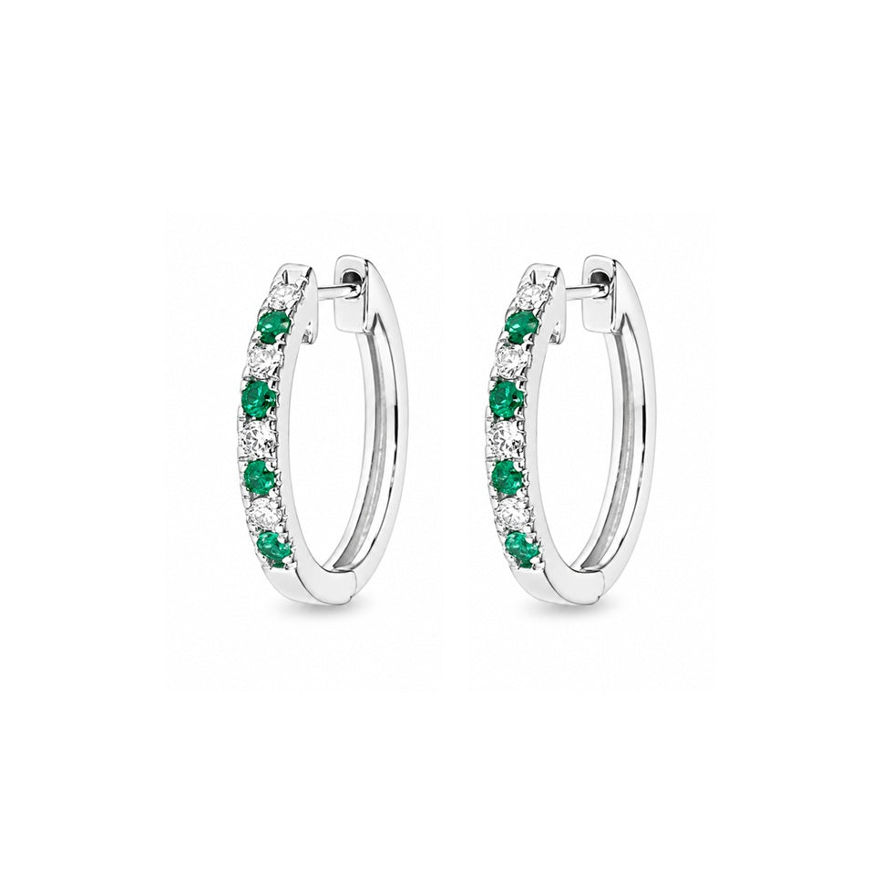 Creolen Weißgold 0,22ct Brillanten und Smaragd 70420