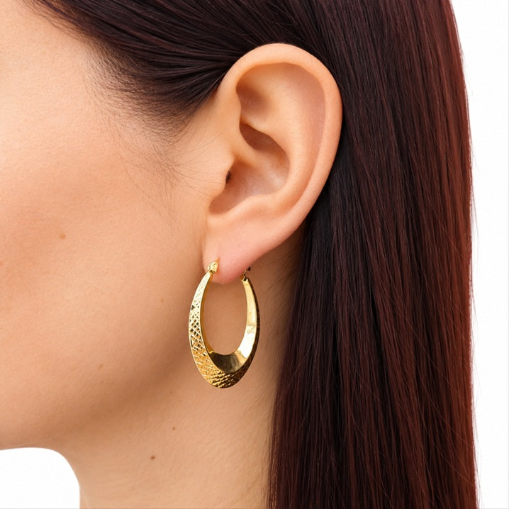 Creolen oval Gelbgold mit Muster 71524