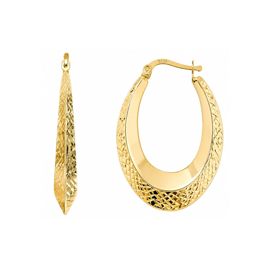 Creolen oval Gelbgold mit Muster 71524