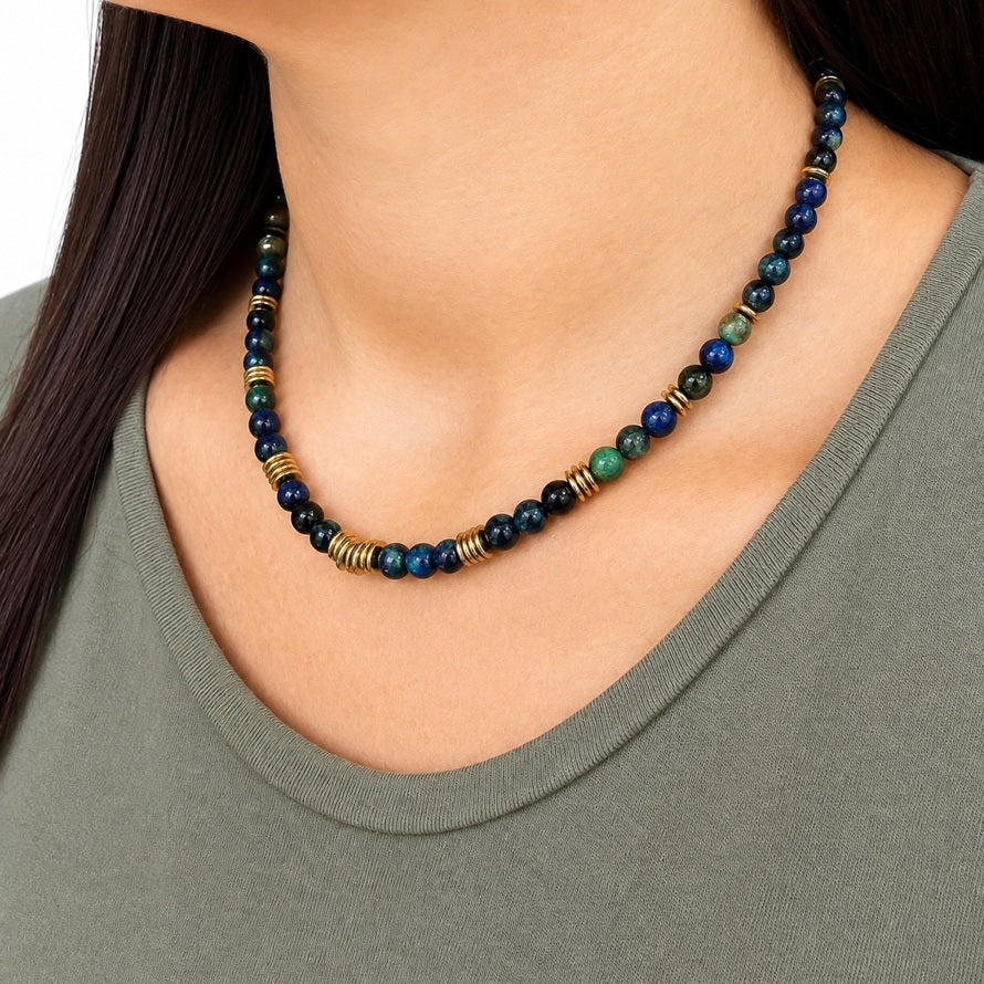 Halskette mit blauem Tigerauge und Hämatit 69647