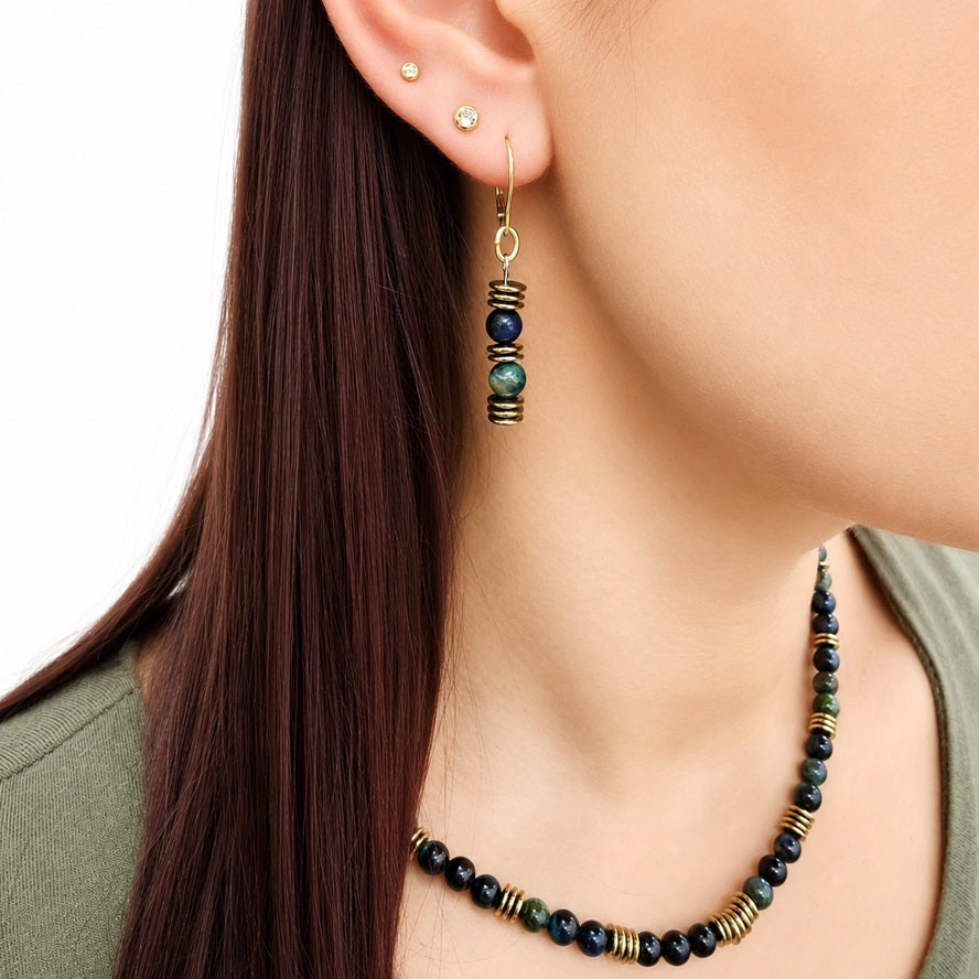 Ohrringe mit blauem Tigerauge und Hämatit 69648