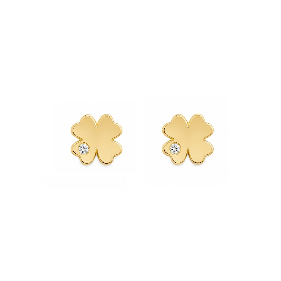 Ohrstecker Gold Kleeblatt Zirkonia 65349