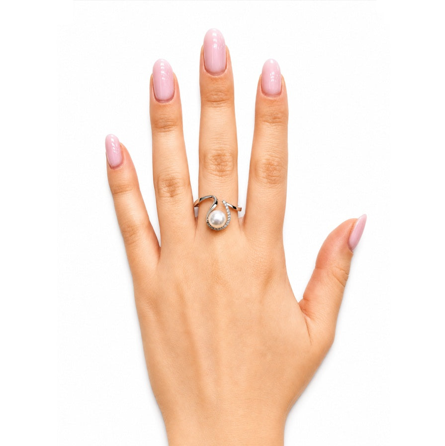 Ring Weißgold Süßwasserperle Brillanten 4386