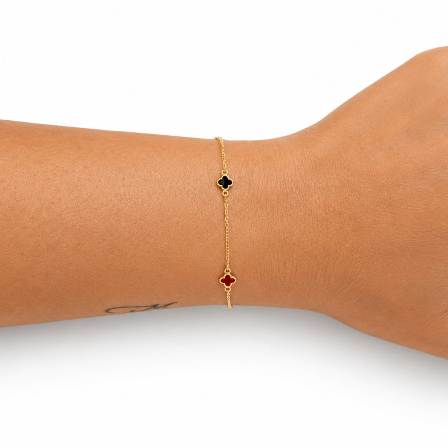 Armband mit Klee Gelbgold Emaille rot schwarz 72046