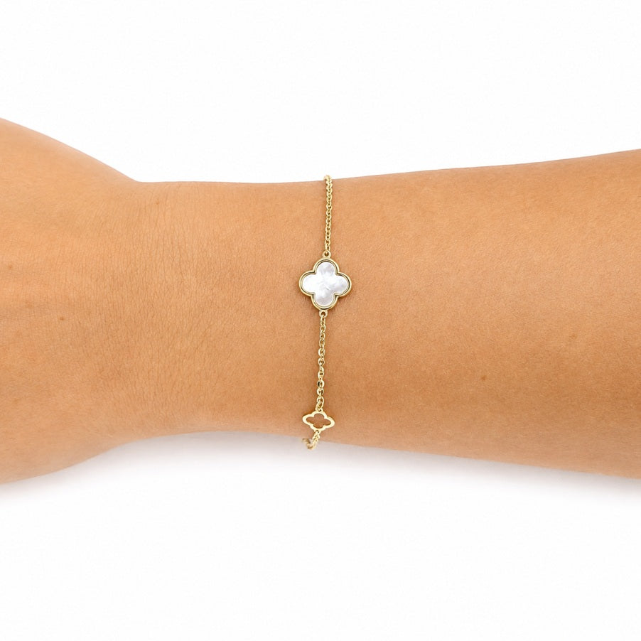 Armband mit Klee Gelbgold Perlmutt 72040