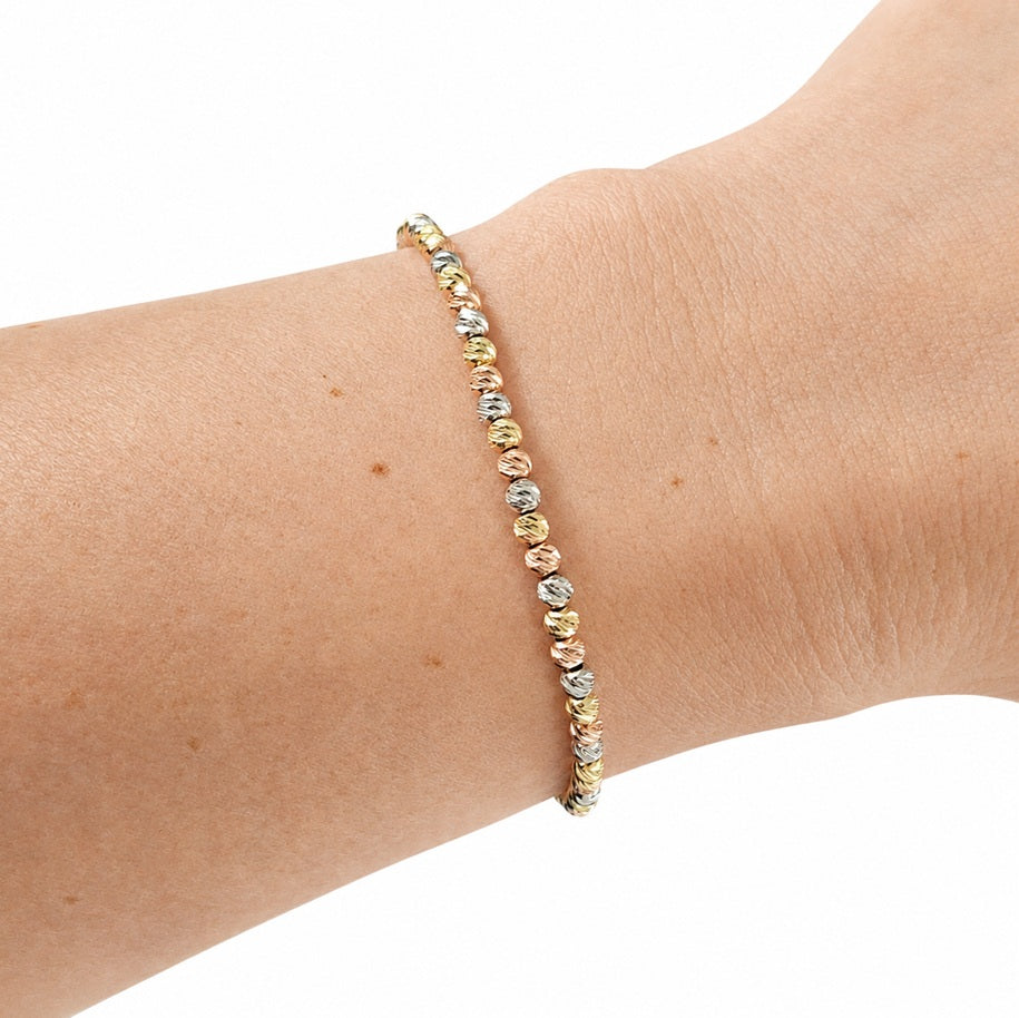 Armband mit geschliffenen Kugeln 3mm tricolor 585 Gold