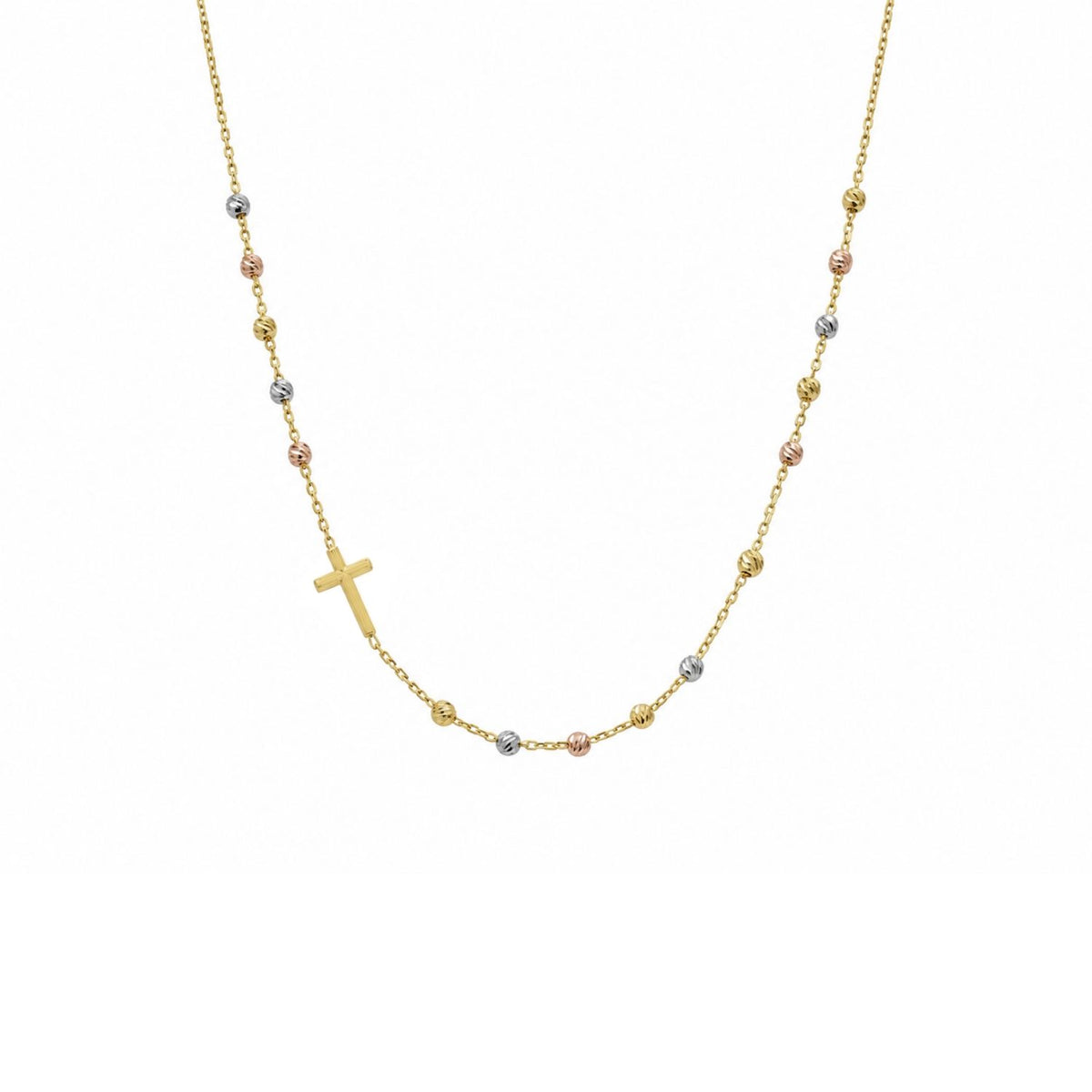 Collier mit Kreuz und Kugeln aus 585 Gelbgold