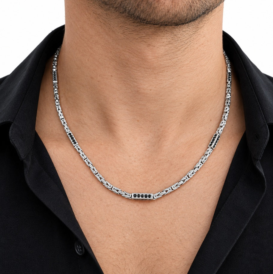 Königskette Halskette 3mm Zirkonia Schwarz