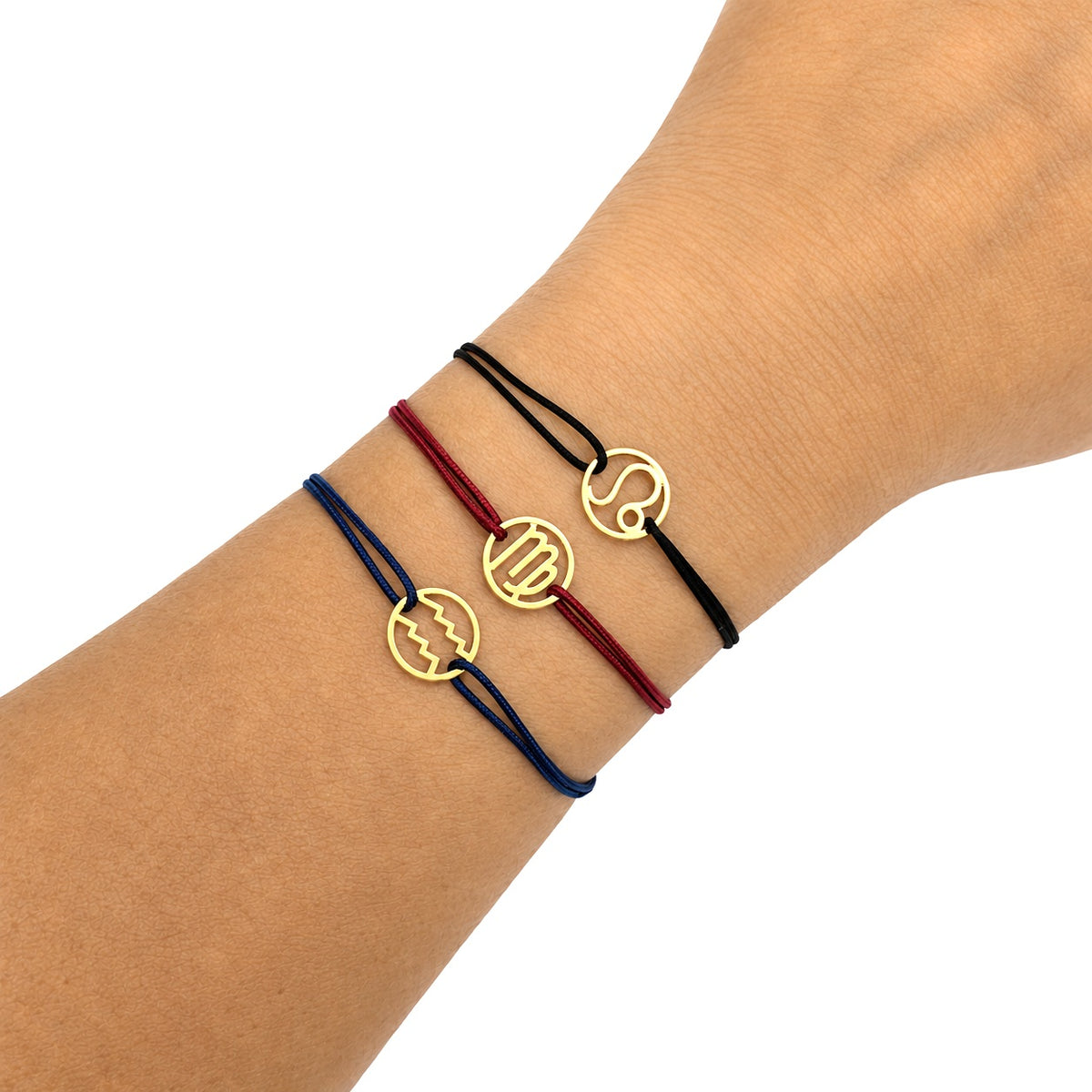 Stoffarmbänder mit Sternzeichen Symbolen goldfarben