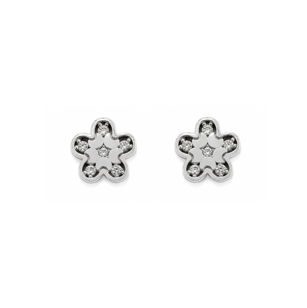 Ohrstecker Blumen Weißgold Zirkonia 59198