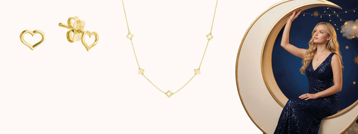 Palido Ohrringe in Herzform Gelbgold, Palido Halskette mit Klee-Symbolen in Gelbgold